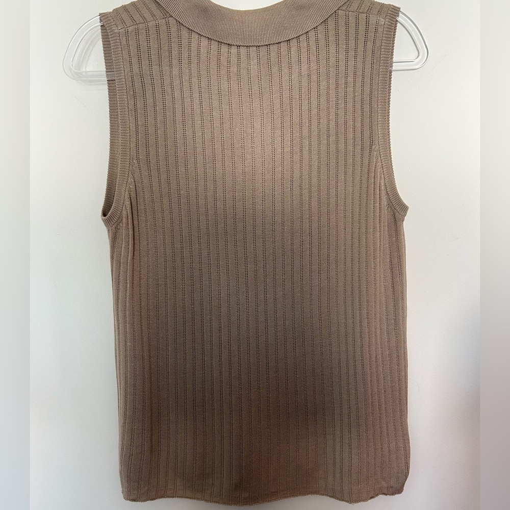 Stephanie Andrews Silk Knit Shell Polo Sleeveless Top Taupe Beige Size Large - Picture 4 of 6